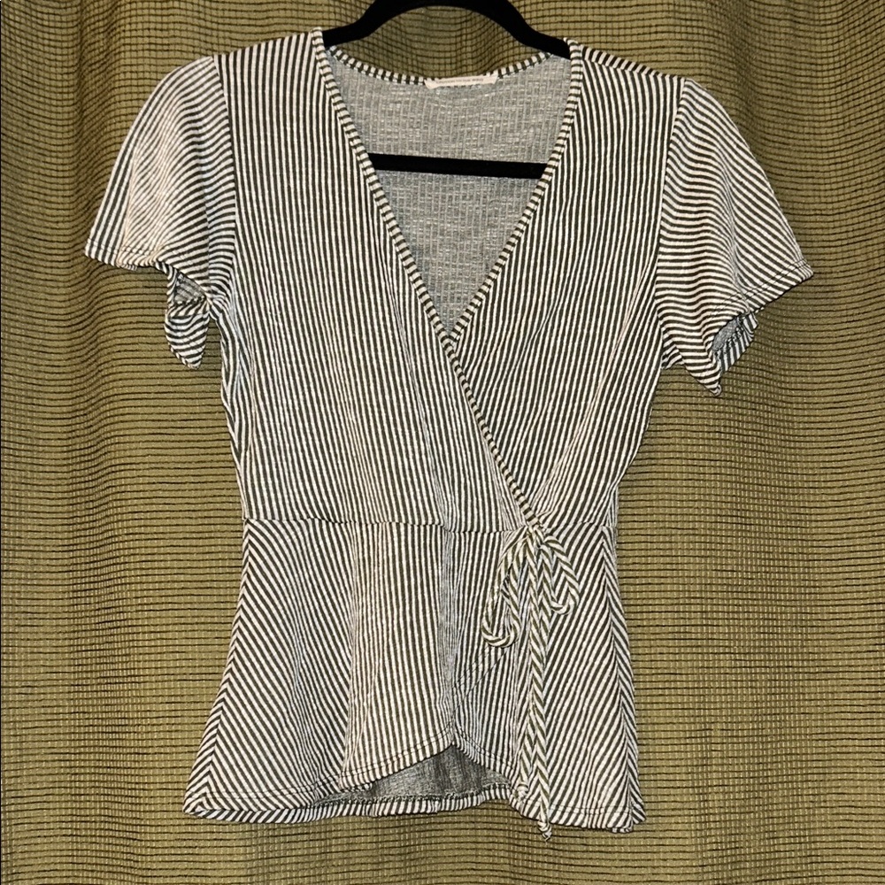 Caution To The Wind Olive Green and White Striped Blouse